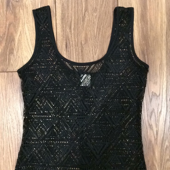 Hi-Low Geometric Black Lace Swimsuit Coverup Dress - Picture 3 of 6